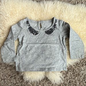 Grey long sleeved top with sequins and lace size 12 months Touchskins brand